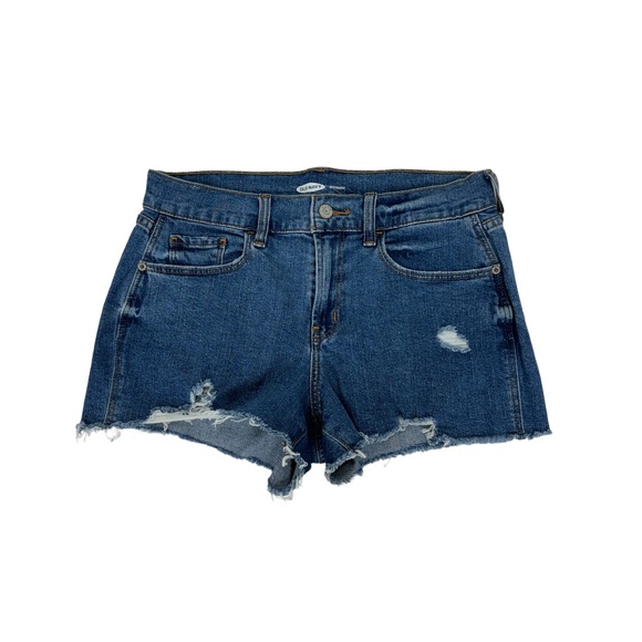 Old Navy Medium Wash Lightly Distressed Cutoff Boyfriend Jean Shorts - Picture 1 of 12